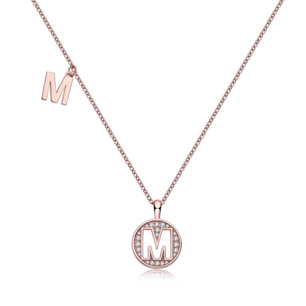M pendant S925 silver plated rose gold Moissanite light luxury letter necklace